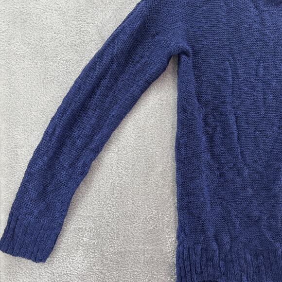 Oh MG Open Knit Sweater Womens L Blue Crew Neck Pullover Long Sleeve Side Slit - Picture 6 of 16